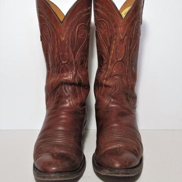 Vintage Lucchese Classics Hand Made Cowboy Boots, Brown Leather, Size 9 Men 