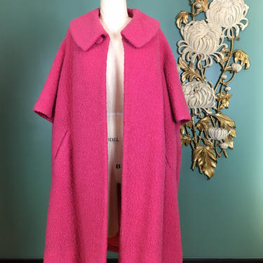 1950s mohair cape, Hot pink wool, vintage 50s cape, 1950s swing coat, vintage coat, mrs maisel style, medium large, rockabilly 
