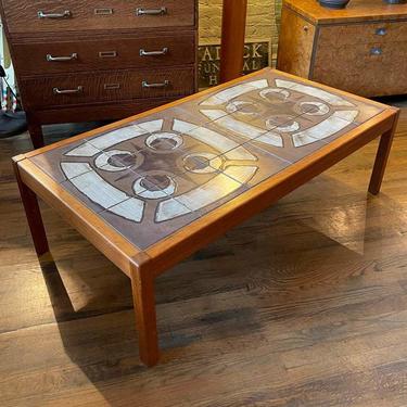 Danish Modern Teak And Ceramic Tile Coffee Table