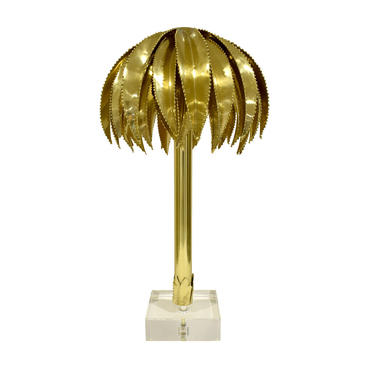 Exceptional Palm Tree Sculpture In Brass On Lucite Base 1970s