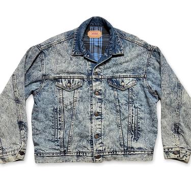 Vintage 1980s LEVI'S Type III Acid Wash Denim Jean Jacket ~ size L ~ Flannel Lined ~ 4-Pocket ~ Trucker ~ Made in USA 