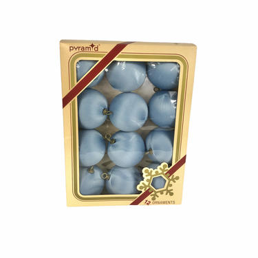 Vintage Blue Pyramid Satin-Sheen Christmas Silk Thread Christmas Ornaments, Original Box, 60s Christmas Decorations 