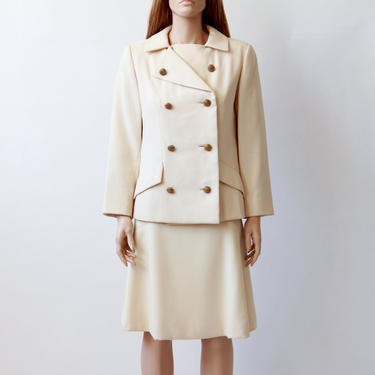 60s CHRISTIAN DIOR ivory skirt suit set - size s/m 