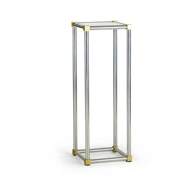 Aluminum and brass side table with glass insert on top in the style of John Vesey by PeachModern