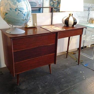 Danish Modern  Rosewood right pedestal desk ala Paul  Mcobb. Three deep and wide side drawers plus one center drawer,