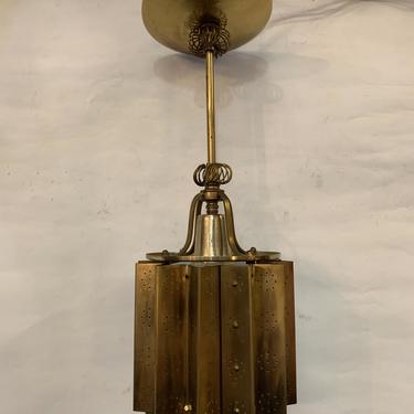 Mid century perforated brass pendant light