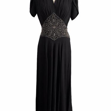 Full Length Black Dress with Beaded Waist 