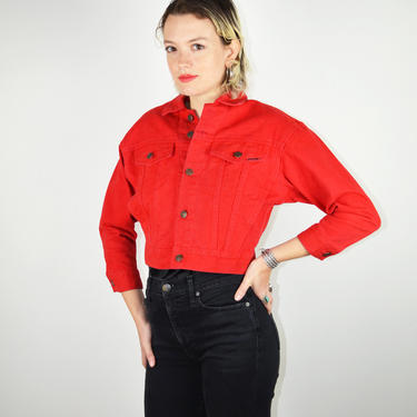 Vintage 90s Jordache Denim Jacket / Red Denim / Vintage Cropped Jean Jacket / 90s Red Denim Jacket / 1990s Punk / 90s Vintage Denim Small XS 