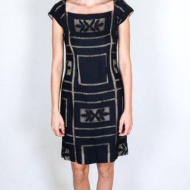 Black 60's Patterned Knit Wiggle Dress 
