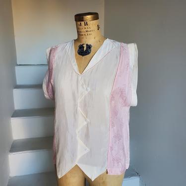 1920s Summer Blouse Silk with Rose  Print Pullover Vintage 40 Bust Vintage 