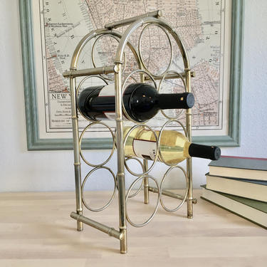 Vintage Brass Wine Rack - 1970s - Faux Bamboo Detail, Hollywood Regency, Ombre condition, Mid Century Modern Design, Tropical Style 