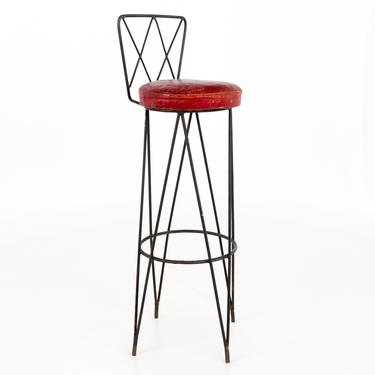Frederick Weinberg Style Mid Century Hairpin Wrought Iron Bar Stool - 6 available 
