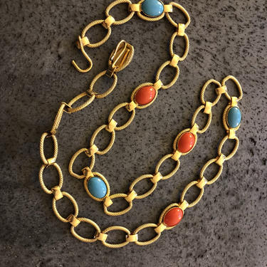 90s cabochon gold chain link belt / vintage gold adjustable colorful chain belt | fits XS - L 