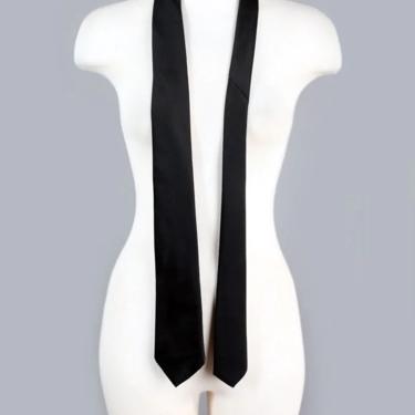 60's All BLACK Vintage Tie, Mens Necktie, 1950's Thin Skinny Tie, Rockabilly, Mod, Mid Century 1960's Plain Black 