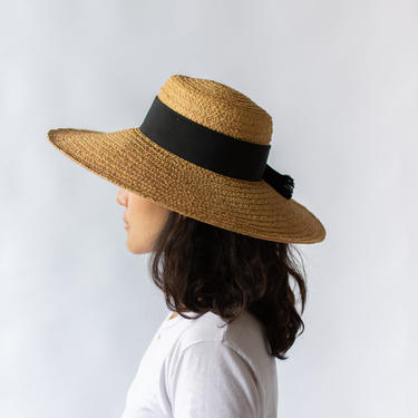 Woven Beach Hat | Black Ribbon Simple Straw Beach Hat | Saks Fifth Avenue | 