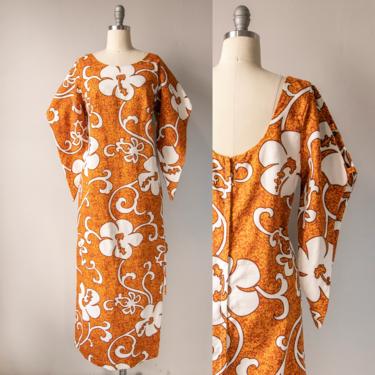 1960s Pake Muu Dress Cotton Caftan Maxi Floral M 