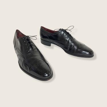 Vintage FLORSHEIM Black Wingtip Shoes ~ 12 C ~ Full Brogues ~ Oxford / Dress ~ Made in USA 