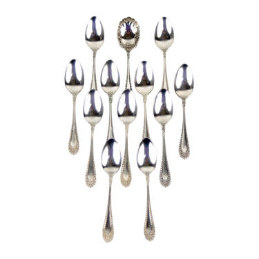 International Kenilworth Solid Sterling Silver Set 11 Tea Spoons 1 Sugar Spoon 