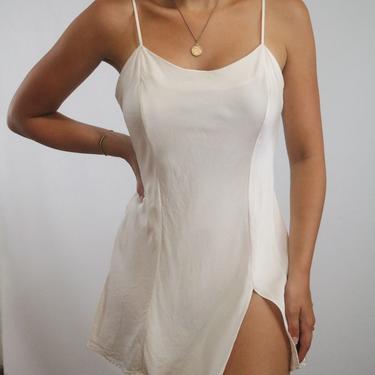 Vintage Silk Slip Dress - White Pure Silk Victoria’s Secret Slip Dress with front thigh side slit - XS/S 