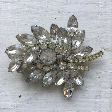 Laurel brooch | Vintage crystal rhinestone brooch | 1950's laurel branches brooch jewelry 
