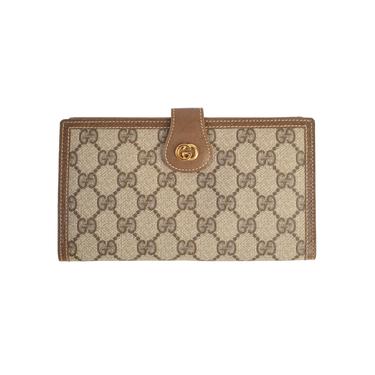 Gucci Vintage Classic Brown Monogram Coated Canvas and Leather Large Wallet