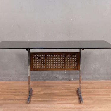 Mod Smoked Glass &amp; Chrome Trestle Dining Table – ONLINE ONLY