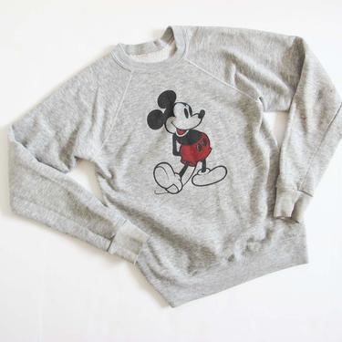 Vintage 70s Mickey Sweatshirt XS - Heather Gray Raglan Mickey Mouse Pullover - Soft Thin Mickey Disney Crewneck Sweater - Vintage Disneyland 