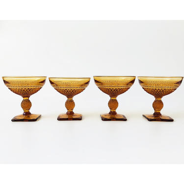 Vintage Amber Coupe Glasses / Set of 4 
