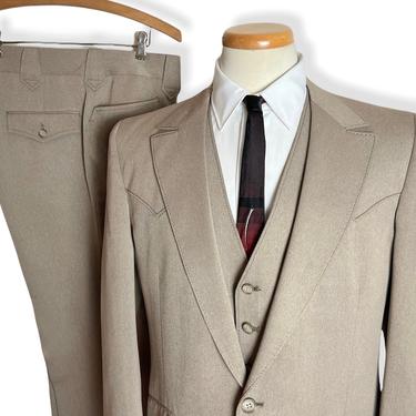 Vintage 1970s Curlee Clothes 3pc WESTERN Suit ~ 40 R ~ Jacket / Pants / Vest ~ Cowboy / Rockabilly ~ Wedding ~ 