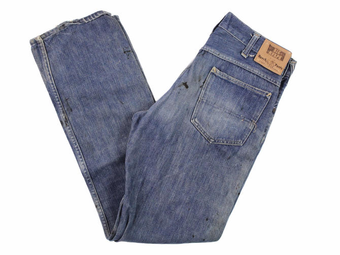 50s Big Murph Jeans 30x31 Mens Vintage Workwear Denim Ranch Pants, Western Work Dungarees Destroyed Patched Jeans 