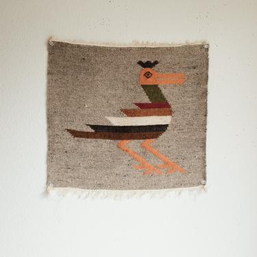 Mid Century Tribal Bird Wall Hanging Tapestry, Beautiful handmade wool, c 1960's, White 