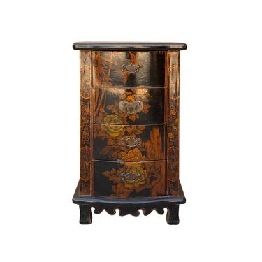 Distressed Black Golden Scenery 4 Drawers End Table Nightstand cs7237E 