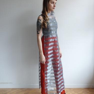 Vintage 90 Sheer Star Print Tunic with Side Slits/ 1990s Avant Dress with Open Sides/ Size XS 