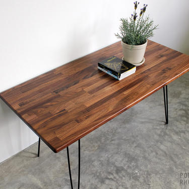 Walnut Wood Coffee Table Hairpin Legs - Modern Furniture Mid Century Eames Style Reclaimed Hardwood Design 