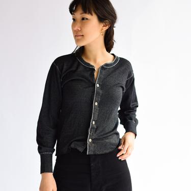 Vintage Black Button Up Thermal Shirt | Rib Knit | Cotton henley | 