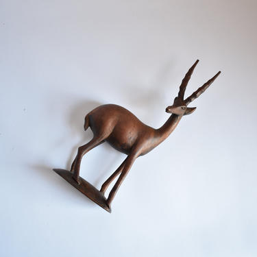 Carved Wood African Midcentury Antelope | Wood 50s 60s Decor | Animal Figurine Hygge | Boho Eclectic Africa Impala | Modern Bohemian Chic 