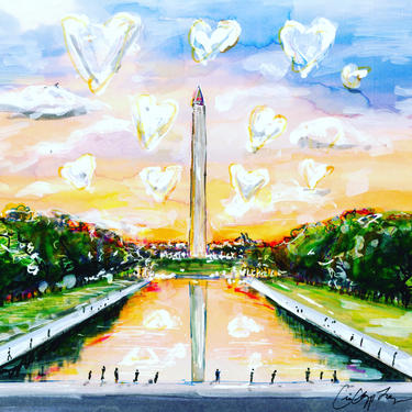 Heart Clouds Over Reflecting Pool by DC Artist Cris Clapp Logan 