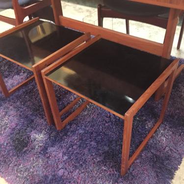 Pair Danish Teak End Tables with Black Laminated Tops