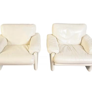 Tobia Scarpa Coronado Chairs B & B Italia White Leather Mid Century Modern 