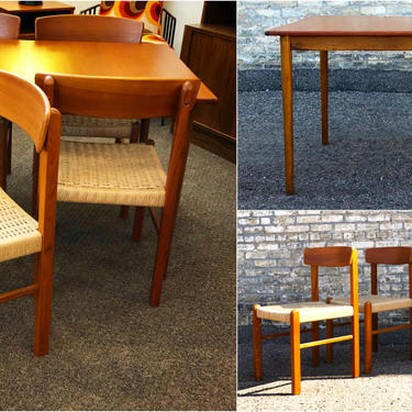 Compact Danish Modern Teak Dining Setlive Large While Living Small With This All-teak Dining Combination For Four. The Restored Dining Table Measures 49”l X 31-1/3”w X 28-1/2”h. The Set Of Four Chairs Have Solid Teak Frames And Woven Danish Cord Seats.table Price 