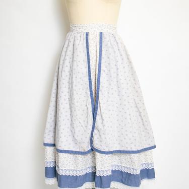 1970s Gunne Sax Skirt Blue Floral Cotton S 
