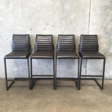 Set of Four Leather & Metal Barstools