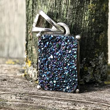 Sterling Peacock Druzy Quartz Pendant Healing Crystal Jewelry Gift 925 TGGC 