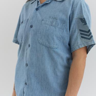 Vintage Chambray short Sleeve Shirt | Unisex Selvedge Worn in Cotton Blue Oxford Button Up | S | 