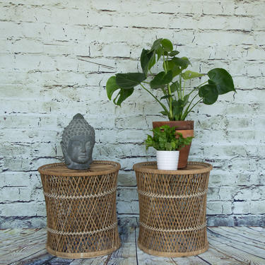 SHIPPING NOT FREE!!! Set of 2 Vintage Wicker Small tables/ plant stands 