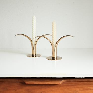 Mid Century Brass Ystad Lily Candle Holder / Ibe Ronst - Made in Sweden 
