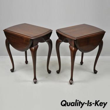 Pair of Ethan Allen Cherry Queen Anne Drop Leaf Small Lamp End Tables