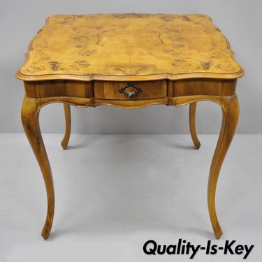 Italian Patchwork Burl Olivewood French Louis XV Style Card Game Table