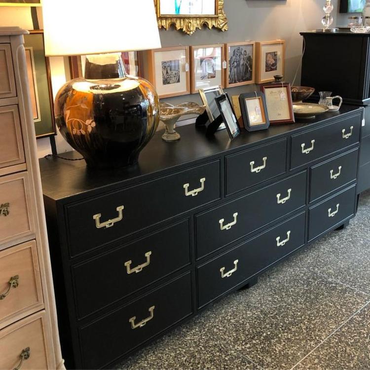                   Black 9 drawer dresser with brass hardware! $650!