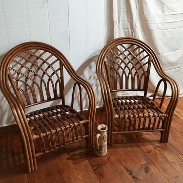 Pair of Rattan Chairs, two bamboo chairs, vintage rattan set, wicker chair set, two rattan chairs, shipping is not free 